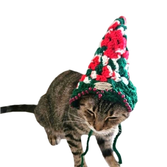Handmade Christmas Santa Hat for Pets Hand Knit Crochet Hat for Cats Dogs Granny - Picture 11 of 16